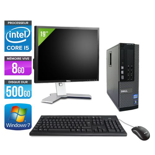 Ordinateur Dell Optiplex 790 SFF + Ecran 19'' - Noir - Intel Core i5-2400 / 3.10 GHz - RAM 8 Go - HDD 500 Go - DVD - Gigabit Ethernet - Windows 7 Prof