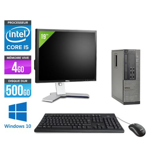 Pc Dell Optiplex 7010 SFF + Ecran 19'' - Noir - Intel Core i5-3470 / 3.20 GHz - RAM 4 Go - HDD 500 Go - DVDRW - Gigabit Ethernet - Windows 10 Professi