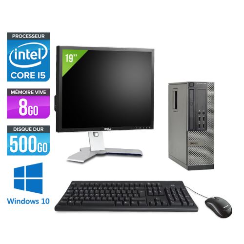 Pc Dell Optiplex 7010 SFF + Ecran 19'' - Noir - Intel Core i5-3470 / 3.20 GHz - RAM 8 Go - HDD 500 Go - DVDRW - Gigabit Ethernet - Windows 10 Professi