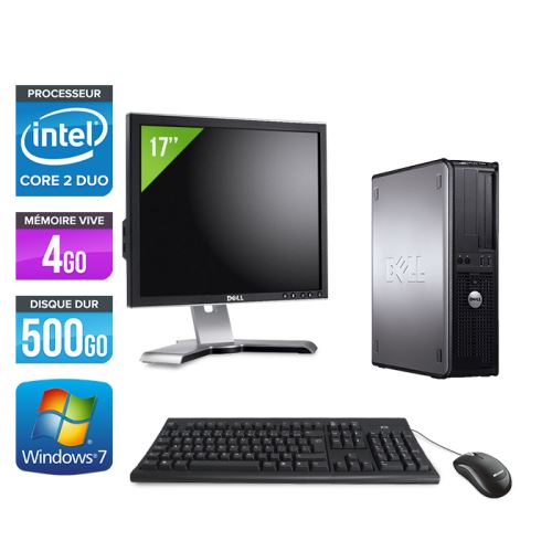 Ordinateur Dell Optiplex 780 Desktop + Ecran 17'' - Gris - Intel Core 2 Duo E7500 / 2.93 GHz - RAM 4 Go - HDD 500 Go - DVD - Gigabit Ethernet - Window