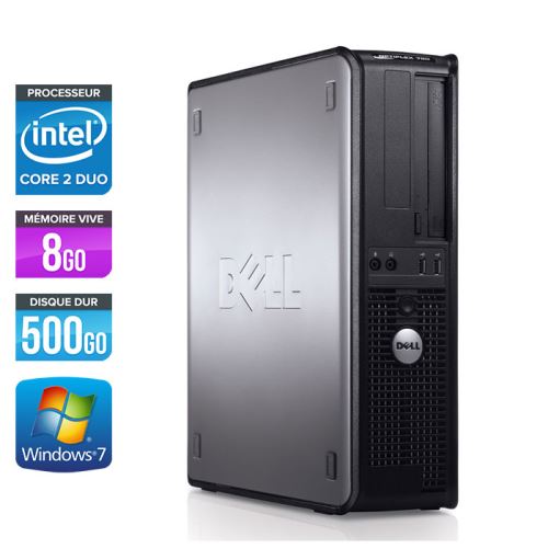 Unité centrale Dell Optiplex 780 Desktop - Gris - Intel Core 2 Duo E7500 / 2.93 GHz - RAM 8 Go - HDD 500 Go - DVD - Gigabit Ethernet - Windows 7 Profe