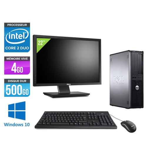 Ordinateur Dell Optiplex 780 Desktop + Ecran 22'' - Gris - Intel Core 2 Duo E7500 / 2.93 GHz - RAM 4 Go - HDD 500 Go - DVD - Gigabit Ethernet - Window
