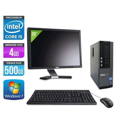 Ordinateur Dell Optiplex 790 SFF + Ecran 20'' - Noir - Intel Core i5-2400 / 3.10 GHz - RAM 4 Go - HDD 500 Go - DVD - Gigabit Ethernet - Windows 7 Prof