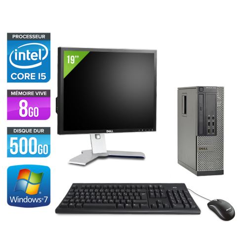 Pc Dell Optiplex 7010 SFF + Ecran 19'' - Noir - Intel Core i5-3470 / 3.20 GHz - RAM 8 Go - HDD 500 Go - DVDRW - Gigabit Ethernet - Windows 7 Professio