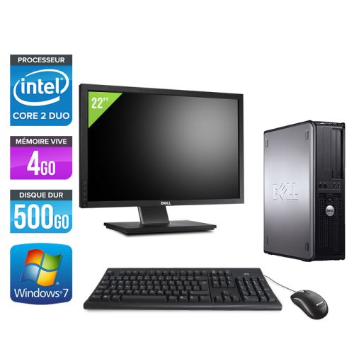 Ordinateur Dell Optiplex 780 Desktop + Ecran 22'' - Gris - Intel Core 2 Duo E7500 / 2.93 GHz - RAM 4 Go - HDD 500 Go - DVD - Gigabit Ethernet - Window