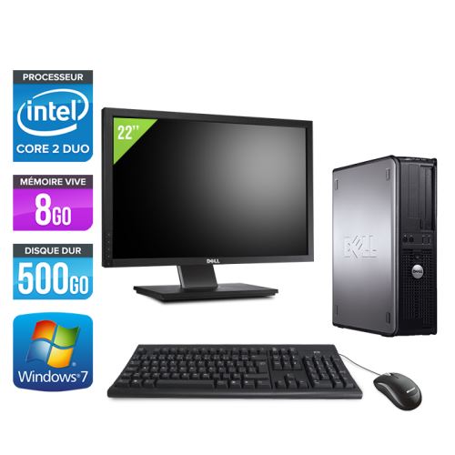 Ordinateur Dell Optiplex 780 Desktop + Ecran 22'' - Gris - Intel Core 2 Duo E7500 / 2.93 GHz - RAM 8Go - HDD 500 Go - DVD - Gigabit Ethernet - Windows