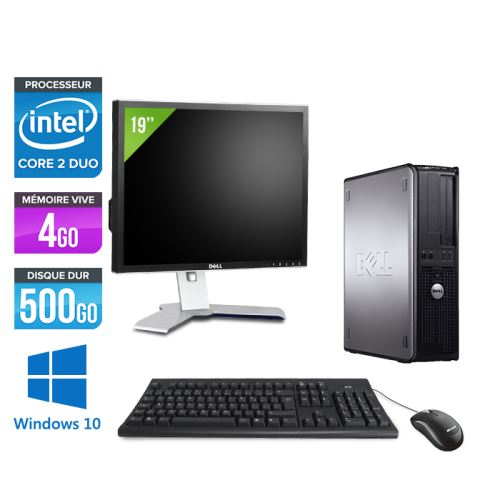 Ordinateur Dell Optiplex 780 Desktop + Ecran 19'' - Gris - Intel Core 2 Duo E7500 / 2.93 GHz - RAM 4 Go - HDD 500 Go - DVD - Gigabit Ethernet - Window