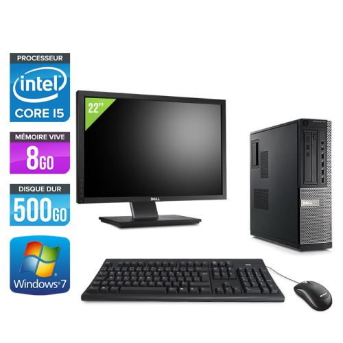 Pc Dell Optiplex 790 Desktop + Ecran 22'' - Noir - Intel Core i5-2400 / 3,10 GHz - RAM 8Go - HDD 500 Go - DVD - Gigabit Ethernet - Windows 7 Professio