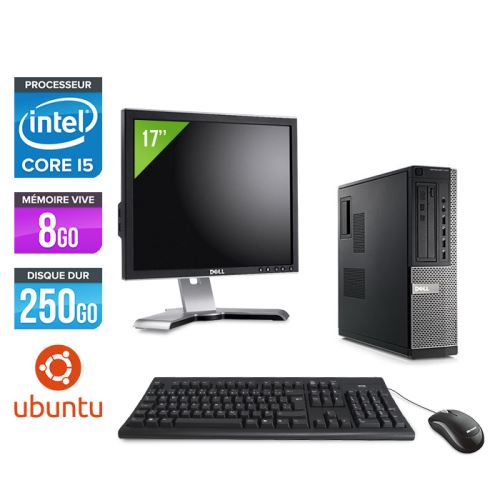 Pc Dell Optiplex 790 Desktop + Ecran 17'' - Noir - Intel Core i5-2400 / 3,10 GHz - RAM 8Go - HDD 250 Go - DVD - Gigabit Ethernet - Ubuntu / Linux