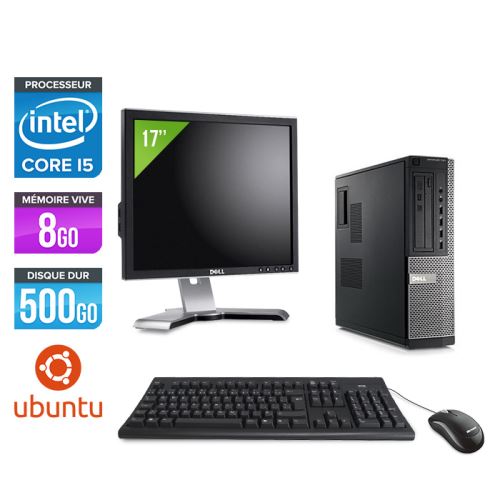 Pc Dell Optiplex 790 Desktop + Ecran 17'' - Noir - Intel Core i5-2400 / 3,10 GHz - RAM 8Go - HDD 500 Go - DVD - Gigabit Ethernet - Ubuntu / Linux