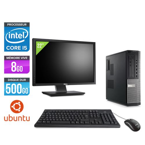 Pc Dell Optiplex 790 Desktop + Ecran 22'' - Noir - Intel Core i5-2400 / 3,10 GHz - RAM 8Go - HDD 500 Go - DVD - Gigabit Ethernet - Ubuntu / Linux