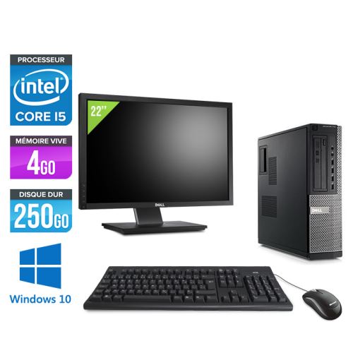 Pc Dell Optiplex 790 Desktop + Ecran 22'' - Noir - Intel Core i5-2400 / 3,10 GHz - RAM 4 Go - HDD 250 Go - DVD - Gigabit Ethernet - Windows 10 Profess