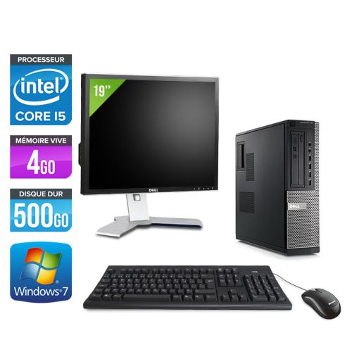 Pc Dell Optiplex 790 Desktop + Ecran 19'' - Noir - Intel Core i5-2400 / 3,10 GHz - RAM 4 Go - HDD 500 Go - DVD - Gigabit Ethernet - Windows 7 Professi