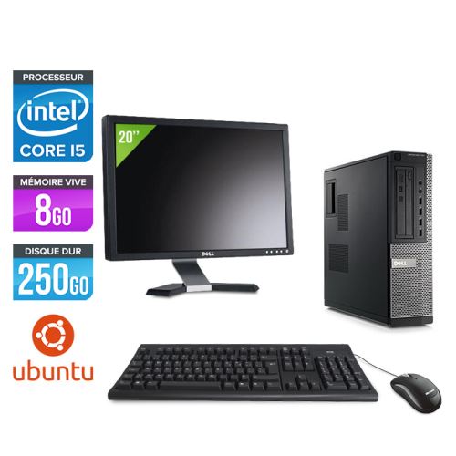 Pc Dell Optiplex 790 Desktop + Ecran 20'' - Noir - Intel Core i5-2400 / 3,10 GHz - RAM 8Go - HDD 250 Go - DVD - Gigabit Ethernet - Ubuntu / Linux