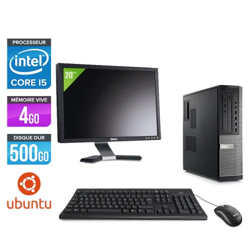 Pc Dell Optiplex 790 Desktop + Ecran 20'' - Noir - Intel Core i5-2400 / 3,10 GHz - RAM 4Go - HDD 500 Go - DVD - Gigabit Ethernet - Ubuntu / Linux