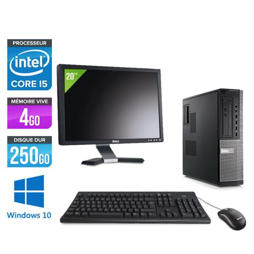 Pc Dell Optiplex 790 Desktop + Ecran 20'' - Noir - Intel Core i5-2400 / 3,10 GHz - RAM 4 Go - HDD 250 Go - DVD - Gigabit Ethernet - Windows 10 Professionnel État correct - Dell reconditionné disponible sur Fnac