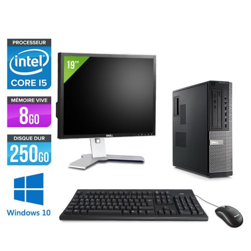 Pc Dell Optiplex 790 Desktop + Ecran 19'' - Noir - Intel Core i5-2400 / 3,10 GHz - RAM 8 Go - HDD 250 Go - DVD - Gigabit Ethernet - Windows 10 Profess