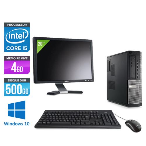 Pc Dell Optiplex 790 Desktop + Ecran 20'' - Noir - Intel Core i5-2400 / 3,10 GHz - RAM 4 Go - HDD 500 Go - DVD - Gigabit Ethernet - Windows 10 Profess