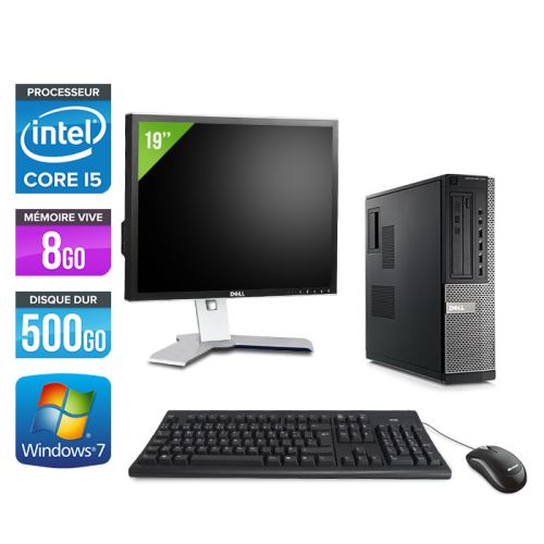 Pc Dell Optiplex 790 Desktop + Ecran 19'' - Noir - Intel Core i5-2400 / 3,10 GHz - RAM 8Go - HDD 500 Go - DVD - Gigabit Ethernet - Windows 7 Professio