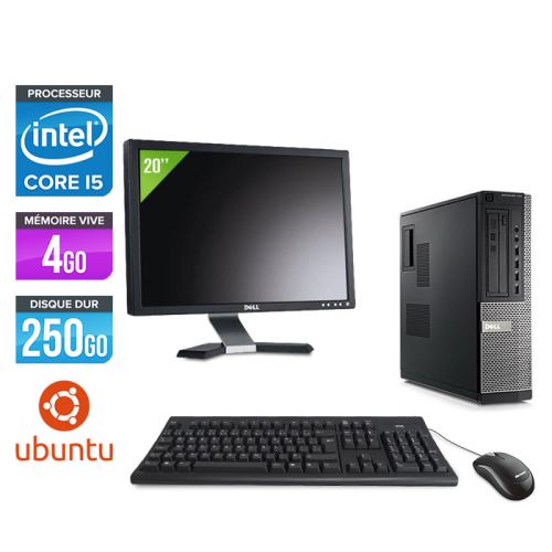 Pc Dell Optiplex 790 Desktop + Ecran 20'' - Noir - Intel Core i5-2400 / 3,10 GHz - RAM 4Go - HDD 250 Go - DVD - Gigabit Ethernet - Ubuntu / Linux