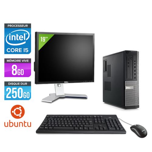 Pc Dell Optiplex 790 Desktop + Ecran 19'' - Noir - Intel Core i5-2400 / 3,10 GHz - RAM 8Go - HDD 250 Go - DVD - Gigabit Ethernet - Ubuntu / Linux