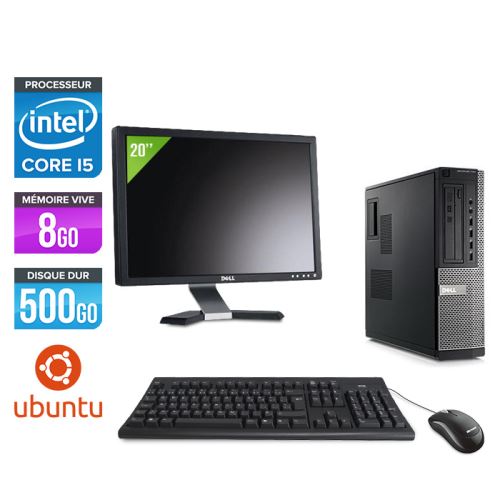 Pc Dell Optiplex 790 Desktop + Ecran 20'' - Noir - Intel Core i5-2400 / 3,10 GHz - RAM 8Go - HDD 500 Go - DVD - Gigabit Ethernet - Ubuntu / Linux