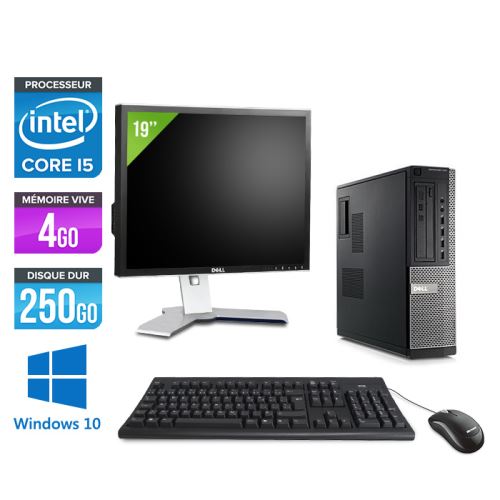 Pc Dell Optiplex 790 Desktop + Ecran 19'' - Noir - Intel Core i5-2400 / 3,10 GHz - RAM 4 Go - HDD 250 Go - DVD - Gigabit Ethernet - Windows 10 Profess
