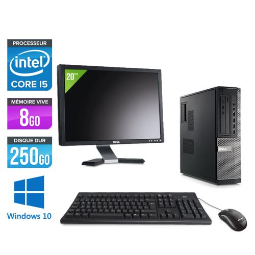 Pc Dell Optiplex 790 Desktop + Ecran 20'' - Noir - Intel Core i5-2400 / 3,10 GHz - RAM 8 Go - HDD 250 Go - DVD - Gigabit Ethernet - Windows 10 Profess