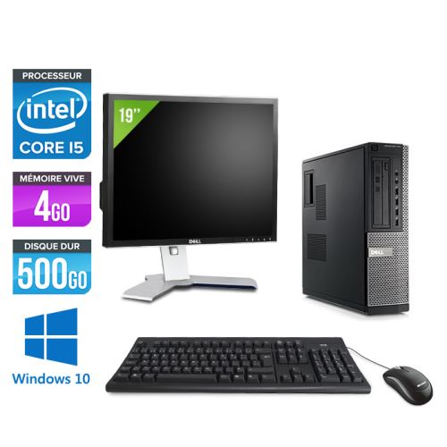Pc Dell Optiplex 790 Desktop + Ecran 19'' - Noir - Intel Core i5-2400 / 3,10 GHz - RAM 4 Go - HDD 500 Go - DVD - Gigabit Ethernet - Windows 10 Profess