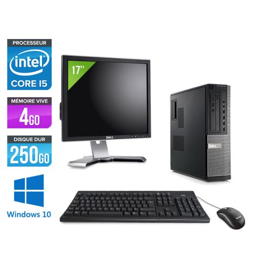 Pc Dell Optiplex 790 Desktop + Ecran 17'' - Noir - Intel Core i5-2400 / 3,10 GHz - RAM 4 Go - HDD 250 Go - DVD - Gigabit Ethernet - Windows 10 Profess