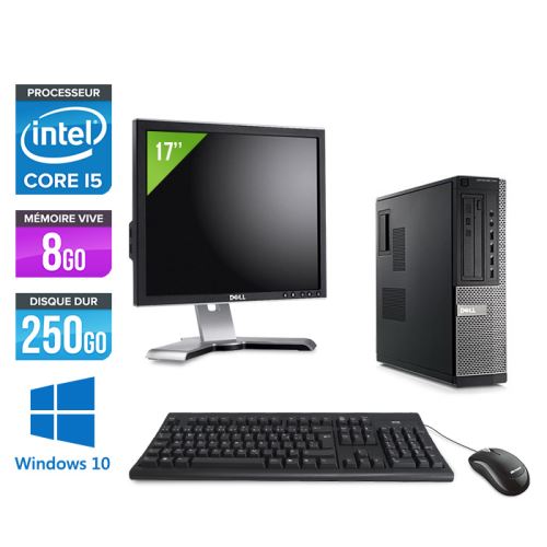 Pc Dell Optiplex 790 Desktop + Ecran 17'' - Noir - Intel Core i5-2400 / 3,10 GHz - RAM 8 Go - HDD 250 Go - DVD - Gigabit Ethernet - Windows 10 Profess