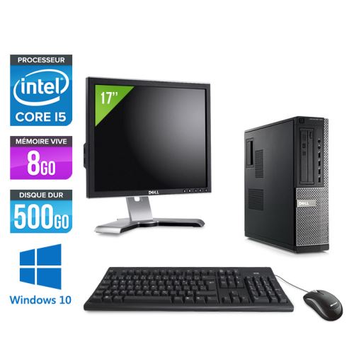 Pc Dell Optiplex 790 Desktop + Ecran 17'' - Noir - Intel Core i5-2400 / 3,10 GHz - RAM 8Go - HDD 500 Go - DVD - Gigabit Ethernet - Windows 10 Professi