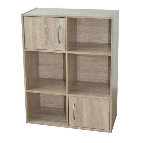 Etagère cube en bois H80cm L61.5cm avec portes et niches COMPO - Chêne
