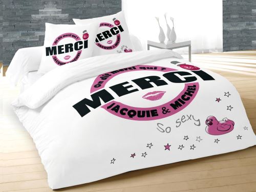 Housse de couette JACQUIE et MICHEL blanc, On dit merci qui? 240x220 cm