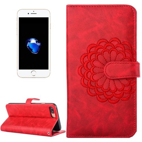 iPhone 8 Plus Housse Etui Cuir PU Rouge Fleurs Relief ALS42949