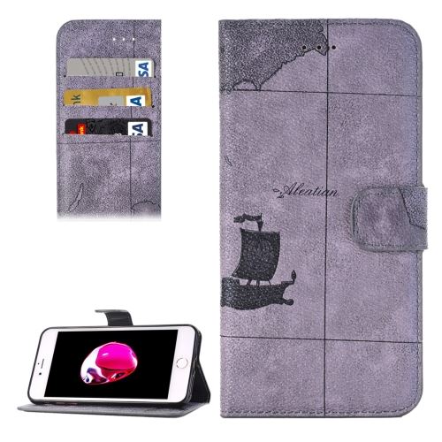 iPhone 8 Plus Housse Etui Cuir PU Gris Mappe Monde ALS42978