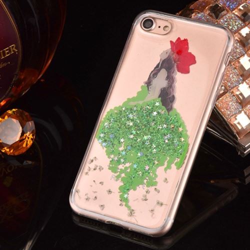 iPhone 8 Plus Coque Protection TPU Vert Danseuse Fleurs Etoiles Brillante ALS43022