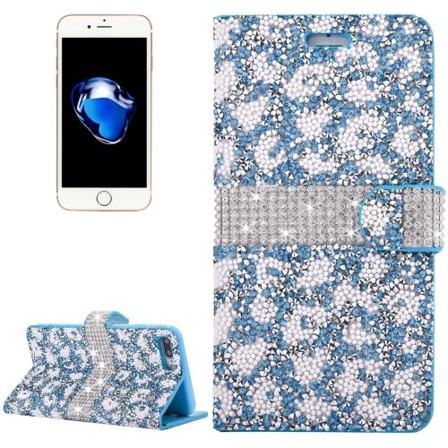 iPhone 8 Plus Housse Etui Cuir PU Bleu Perles Brillantes Girly ALS43053