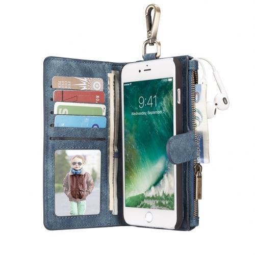 iPhone 8 Plus Housse Etui Cuir PU Bleu MultiFonction Porte Carte Porte Feuille ALS43133