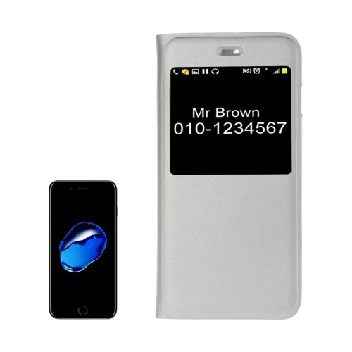 iPhone 8 Plus Housse Etui Cuir PU Argenté Texturé Fenêtre ALS43302