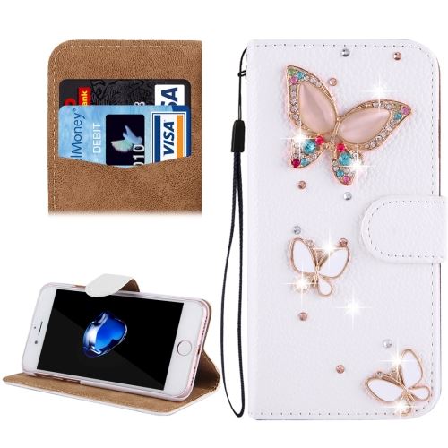 iPhone 8 Plus Housse Etui Cuir PU Bijoux incrusté papillons ALS43345