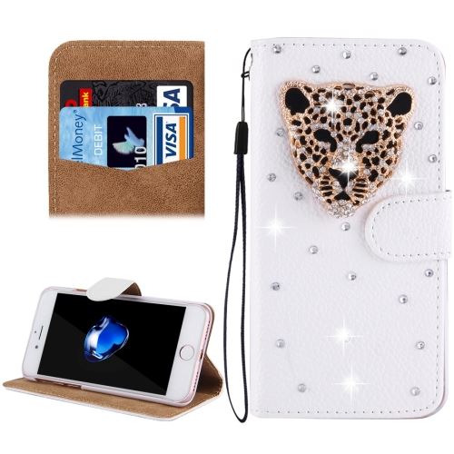 iPhone 8 Plus Housse Etui Cuir PU Bijoux incrusté Leopard ALS43350