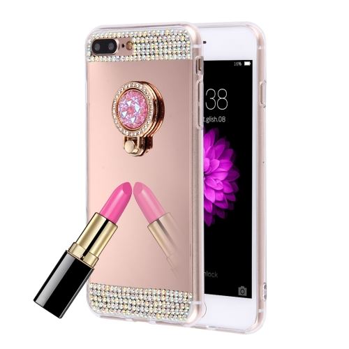 iPhone 8 Plus Rose Electroplating Mirroir Bijoux Support Doigt ALS43446