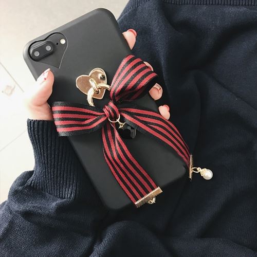 iPhone 8 Plus Coque Protection TPU Noir Ruban Bijoux cœur ALS43457