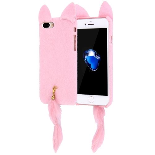 iPhone 8 Plus Coque Protection Plastique Rose Renard Peluche Queue ALS43697