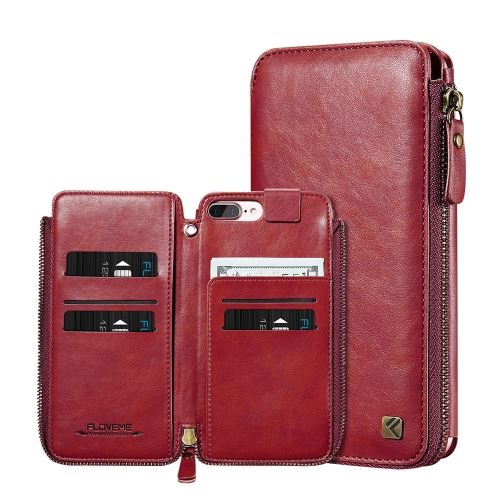 iPhone 8 Plus Housse Etui Cuir PU Rouge Texture Peau Fermeture Zipper ALS43737