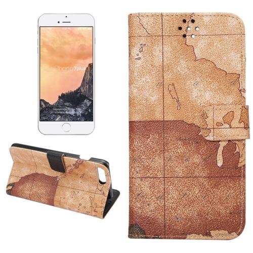 iPhone 8 Plus Housse Etui Cuir PU Marron Imprimé Mappe Monde ALS43741