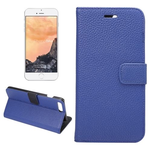 iPhone 8 Plus Housse Etui Cuir PU Bleu Texture Litchi ALS43746