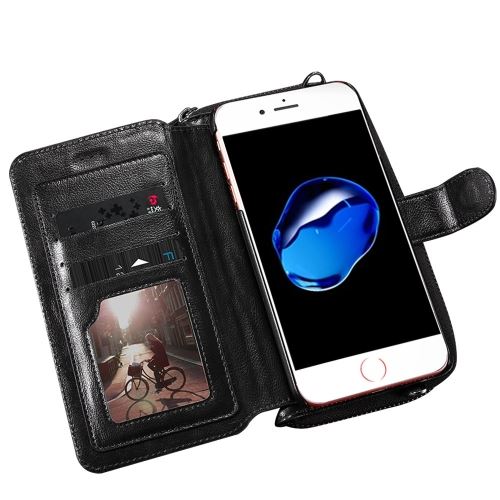 iPhone 8 Plus Housse Etui Cuir PU Noir Texture Peau Fermeture Zipper ALS42081