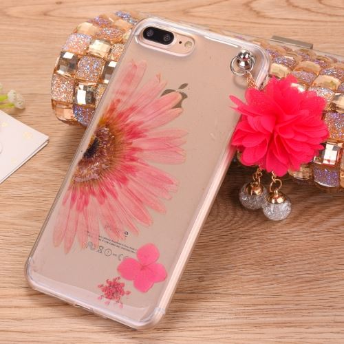 iPhone 8 Plus Coque Protection TPU Transparent Imprimé Fleurs Pendentif Bijoux ALS42177